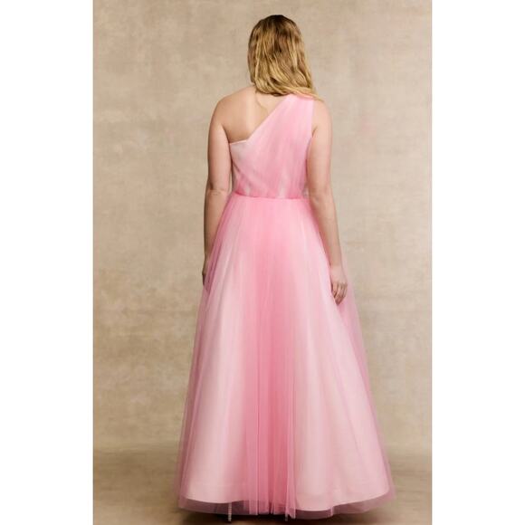 Badgley Mischka Pink One Shoulder Tulle Gown - Picture 3 of 10